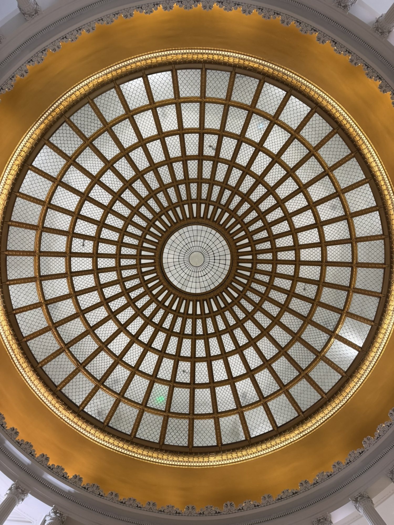Looking up into the restored gilded dome and skylight